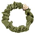 By Eloise London Gold Heart Silk Scrunchie - Olive Green