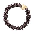 By Eloise London Gold Heart Skinny Silk Scrunchie - Mocha